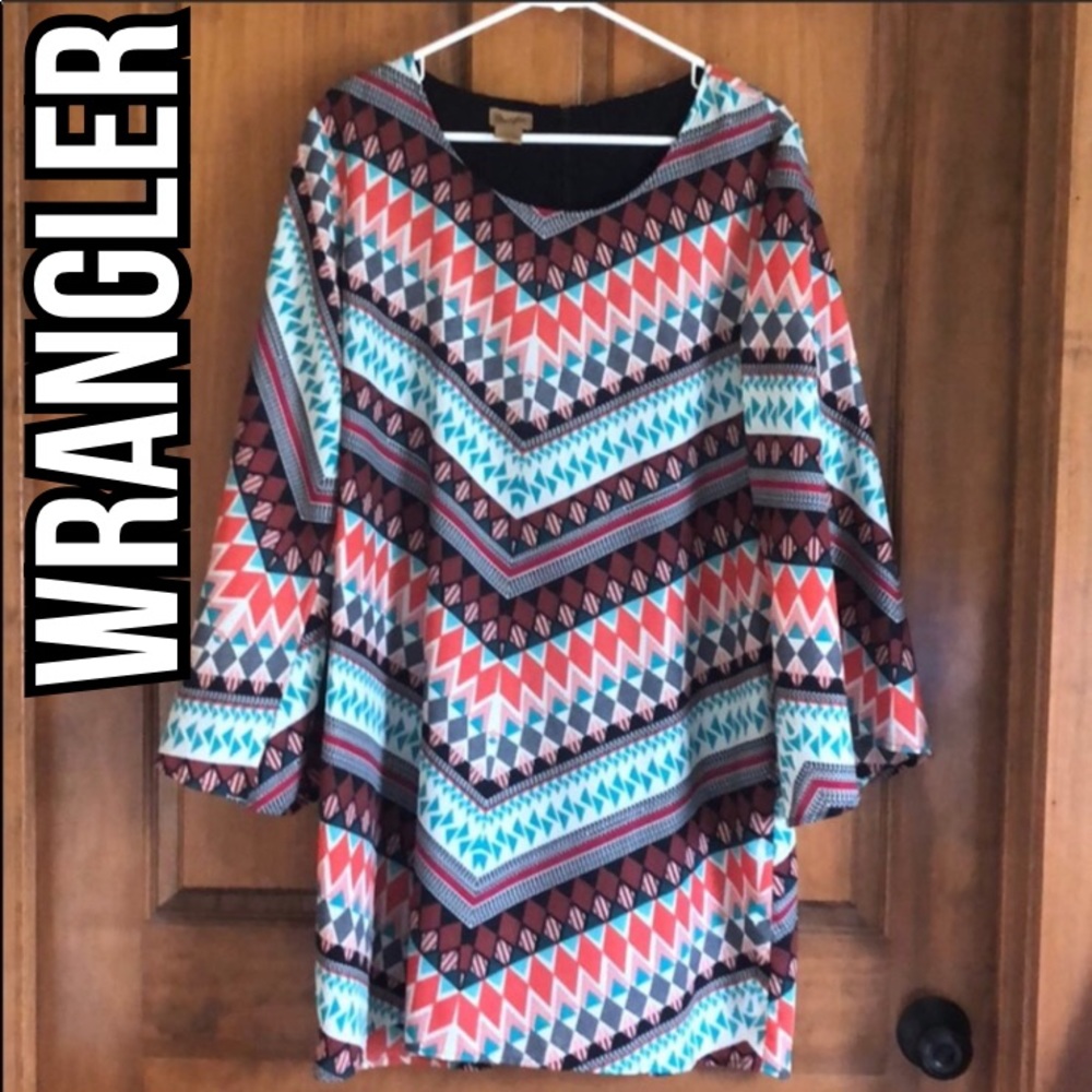 Wrangler Bell Sleeve Aztec Print Dress